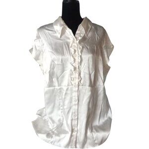 Notations Women's Plus Size 2X Ivory Ruffled Short Sleeve Blouse